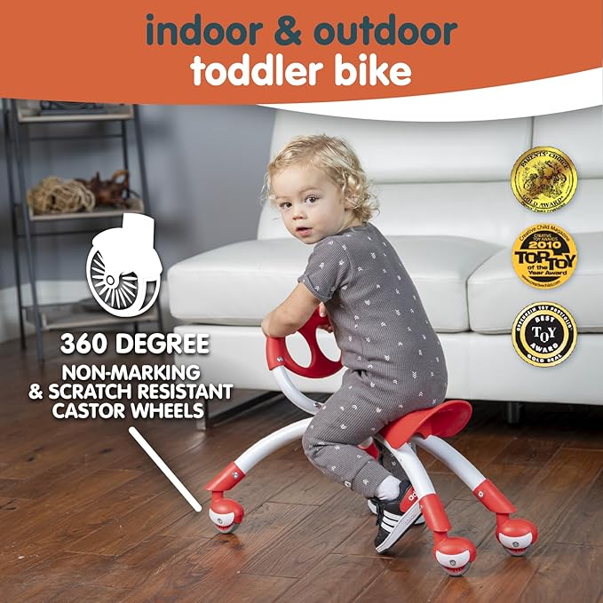YBIKE Pewi Walking Ride On Toy - Toddler Walker for Ages 9 Months to 3 Years Old, 10 inches, Red, One Size (YPIW1)