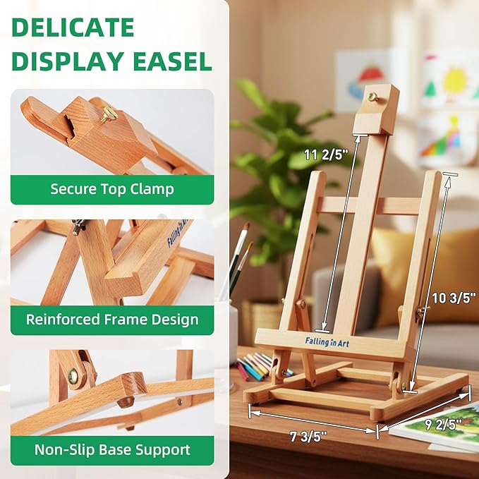 Falling in Art 52Pcs Acrylic Paint Set with Table Easel, Art Painting Kit with Acrylic Paints, Canvas Panels, Paintbrushes, Canvas Supplies Kit for Kids, Adults, Beginners, and Artists, Green