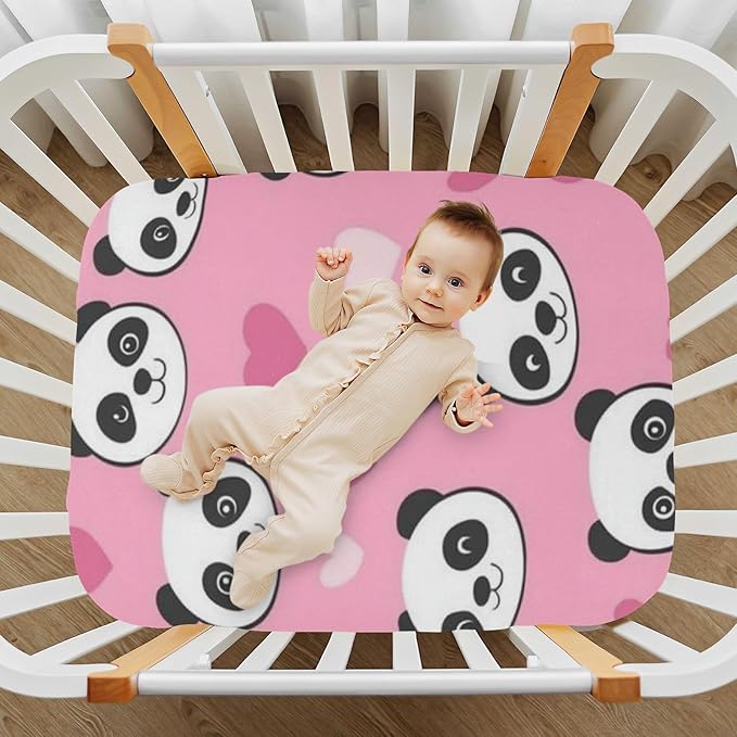 Pink Cute Panda Love Crib Sheets Standard Crib Toddler Mattresses Cover Fitted Baby Bed Sheet Breathable Crib Mattress Sheet for Girls Boys 39''x27''x9''