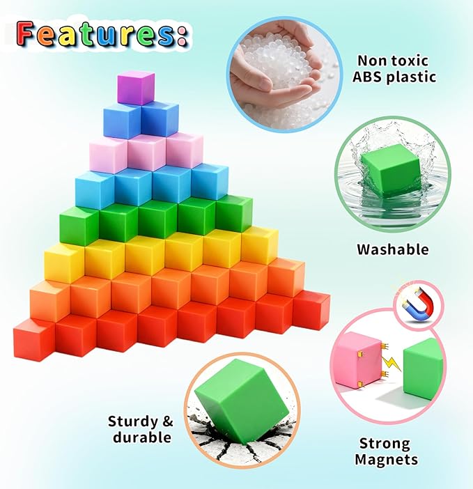 40-Piece Rainbow Magnetic Building Blocks – 1-Inch STEM Learning Toys for Kids Ages 3-8, Perfect for Home or Classroom Play