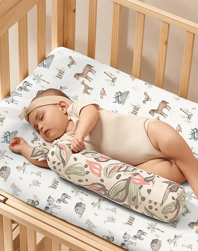 Pack and Play Sheets 2 Pack, Fitted Jersey Knit Mini Crib Sheets for Baby Boys and Girls, Compatible with Graco Pack N Play and Mini Crib Mattress (Little Farm, Pack N Play/Mini Crib Sheets)