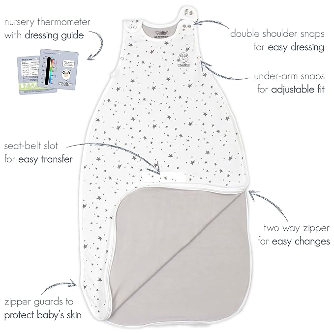 Woolino 4 Season Sleep Sack - Ultimate Merino Wool and Organic Cotton Sleeping Bag - Two-Way Zipper Adjustable Universal Size Sleep Sack for Baby (2-24 Months) - Polar Bear