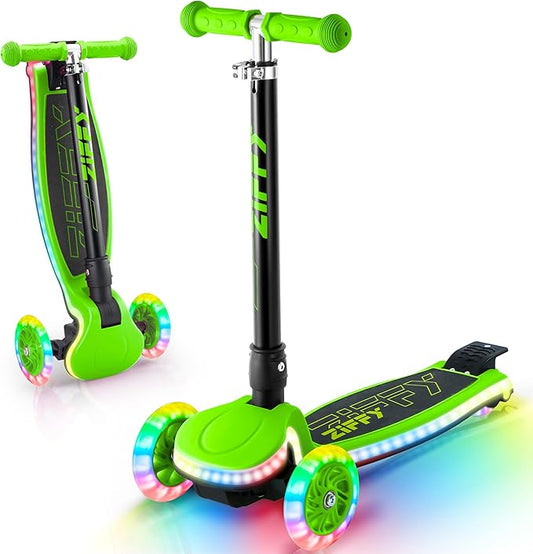 ZIFFY 3-Wheel Light-Up Toddler Scooter for Kids 3-8, Kids Scooter for Boys Girls with 20 Dynamic LED Lights, 4 Adjustable Height Balance Kick Scooter 110LBS, Lean-to-Steer Anti-Slip Wide Deck by JOVA