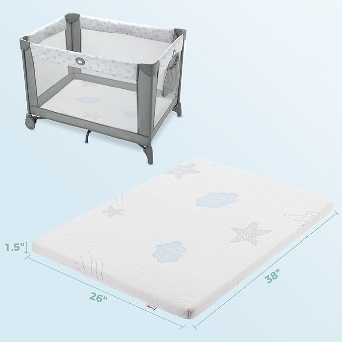 Ganondorf 38X26X1.5 Pack and Play Mattress Pack N Play Mattress Anti Slip Memory Foam Baby Mattress Pad with Removable Cover