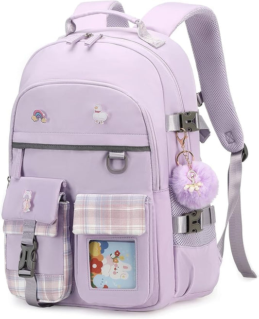 KIDNUO Backpack for Girls, 15.6 Inch Laptop School Bag Kids Kindergarten Elementary College Backpacks Large Bookbags for Teen Girl Women Students Casual Travel Daypacks (Purple)