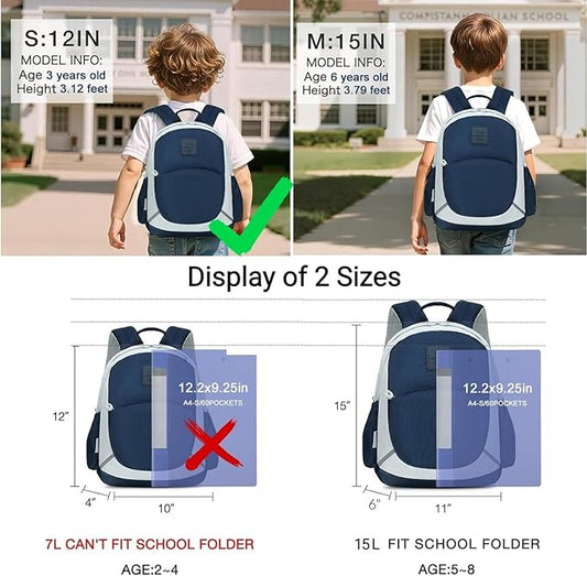 CAMTOP Toddler Backpack for Boys Girls 2-4, Kids Backpacks for Kindergarten Preschool, 12" H Small Bookbag for Daycare Travel (Navy, 12''- Not fit A4 folder)