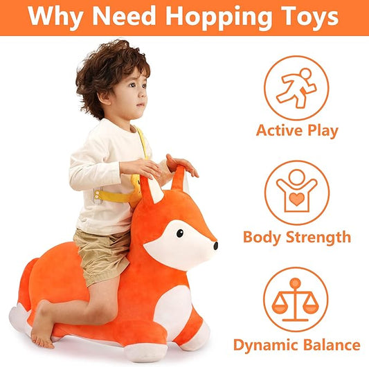 iPlay, iLearn Bouncy Pals Fox Hopping Horse, Plush Inflatable Animal Hopper, Indoor n Outdoor Ride on Jumping Bounce Toys, Birthday Gift for 18 Months 2 3 4 5 Year Old Kids Toddlers Boys Girls