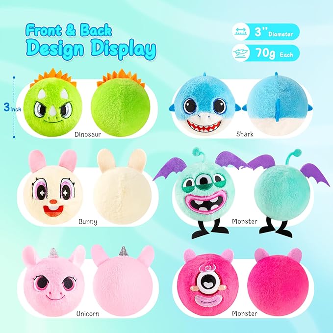 ZOOJOY 6 Pcs Plush Bouncy Balls for Kids, 3-Inch Soft Sensory Toys with Unicorn, Bunny, Monster, Dinosaur & Shark, High Bounce Foam Balls Gift for Boys & Girls 6 Months+, Indoor & Outdoor Play
