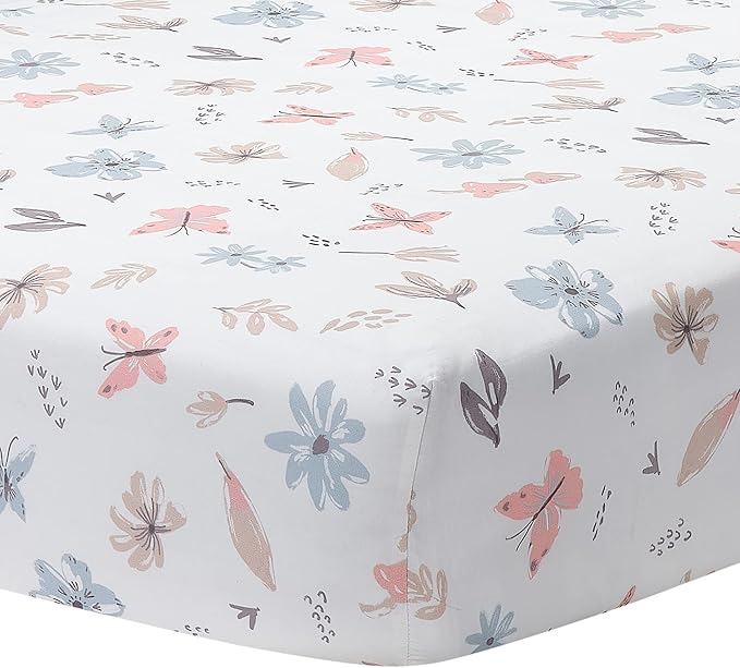 Lambs & Ivy Baby Blooms 3-Piece Pink Floral/Butterfly Baby Crib Bedding Set