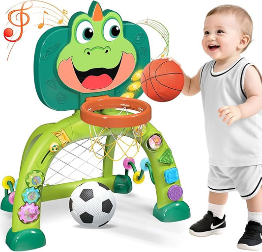 Marstone Baby Toys for 1 Year Old Boy Gifts: Toddler Basketball Hoop and Soccer Goal Activity Center Toys with Sound and Music for Kids 1-3, Interactive 1st First Birthday Present
