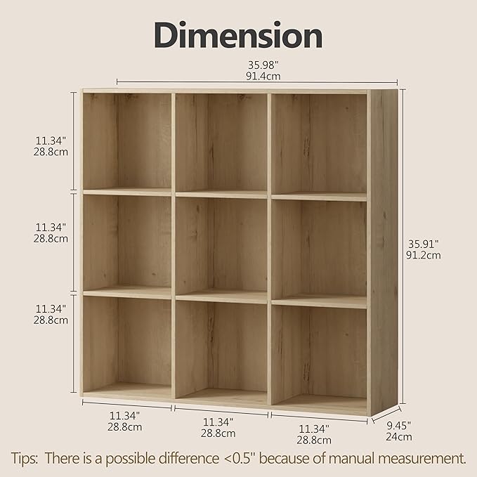 Jpiziso 9 Cube Storage Organizer, Wooden Cube Shelves with Closed Back Panel, Reversible Bookcase, Cubes Closet Organizer for Home, Living Room, Kids Room, Office, Bedroom, Study, Hallway
