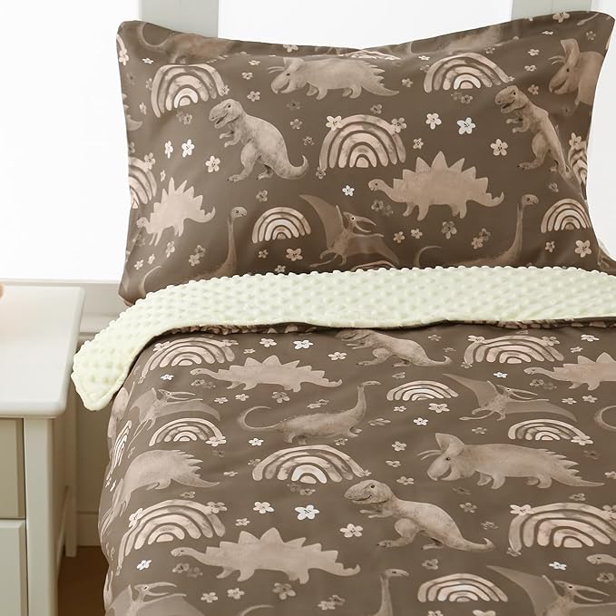 4 Piece Toddler Bedding Set for Boys,Soft Crib Bed Sheets Set in a Bag Including Comforter, Flat Sheet, Fitted Sheet and Pillowcase(Dinosaur)