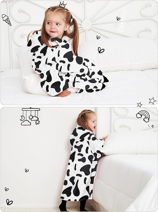 KFUBUO Wearable Blanket Hoodie for Kids Toddlers Sherpa Blanket Sweatshirt With Pocket Cute Hoodies 2-6 Year Old Girl Boy Birthday Gifts Cow
