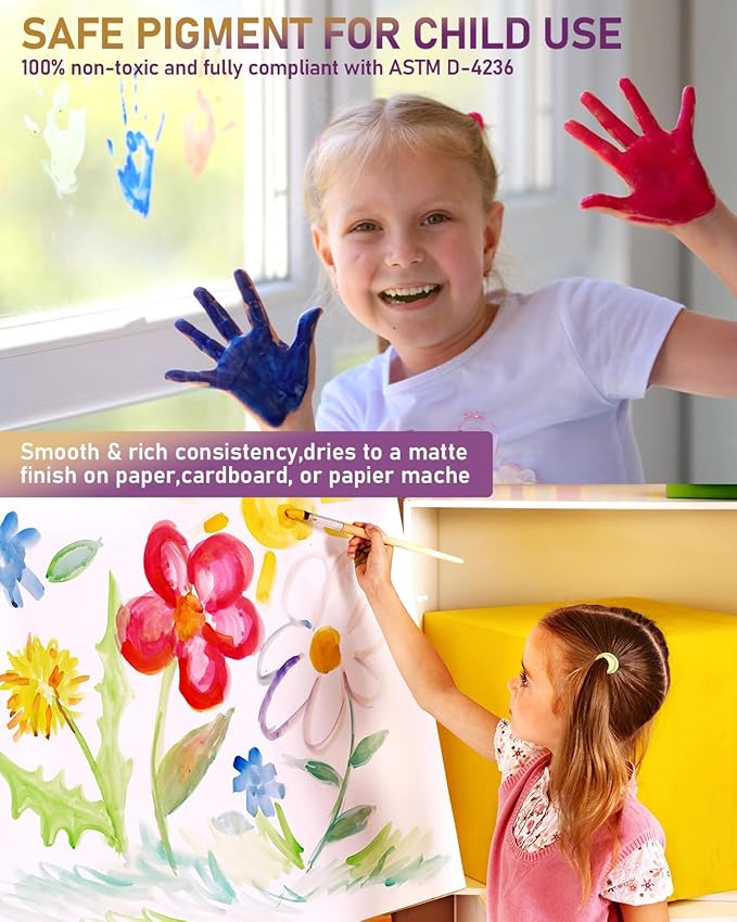 Nicpro 14 Colors Large Washable Paint Set for Kid (16.9 oz, 500 ml), Acrylic Bulk Paint Supplies Non Toxic Children Tempera Paint for Art, Craft DIY, Poster & Finger Paint, School, Party, Classroom