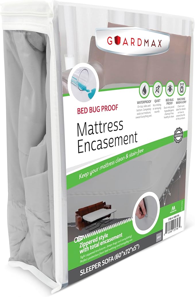 Guardmax Jersey Knitted Sleeper Sofa Zippered Mattress Encasement - Waterproof & Bed Bug Proof Mattress Protector - Comfortable, Soft, and Noiseless Zippered Bedding - Dust Mite Proof (60 x 72 x 5)