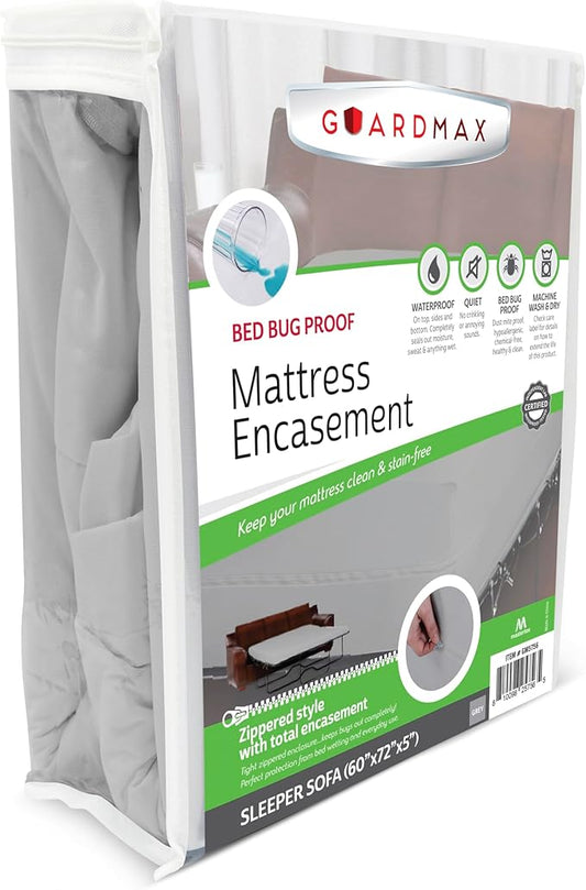 Guardmax Jersey Knitted Sleeper Sofa Zippered Mattress Encasement - Waterproof & Bed Bug Proof Mattress Protector - Comfortable, Soft, and Noiseless Zippered Bedding - Dust Mite Proof (60 x 72 x 5)