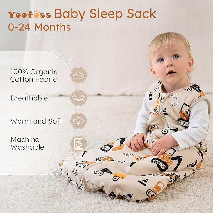Yoofoss Baby Sleep Sack 12-18 Months, 1.5 Tog Baby Wearable Blanket with 2-Way Zipper, 100% Cotton Organic Fabric Winter Infant Sleeping Sack, Warm Soft Comfy