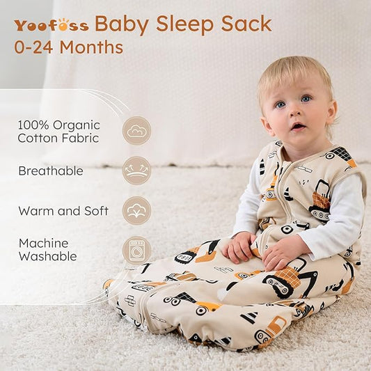 Yoofoss Baby Sleep Sack 6-12 Months, 1.5 Tog Baby Wearable Blanket with 2-Way Zipper, 100% Cotton Organic Fabric Winter Infant Sleeping Sack, Warm Soft Comfy