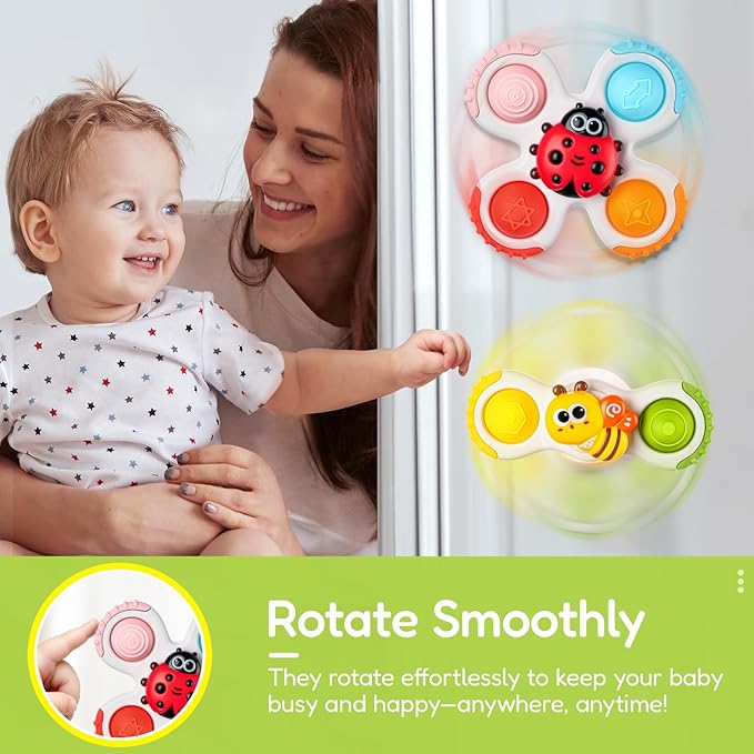 ALASOU 3PCS Pop Suction Cup Spinner Toys for 1 Year Old Boy Girl|Novelty Spinning Tops Toddler Stocking Stuffers|Baby Bath Toy for Kids Ages 1-3|1 Year Old Boy Christmas Birthday Gift for Infant