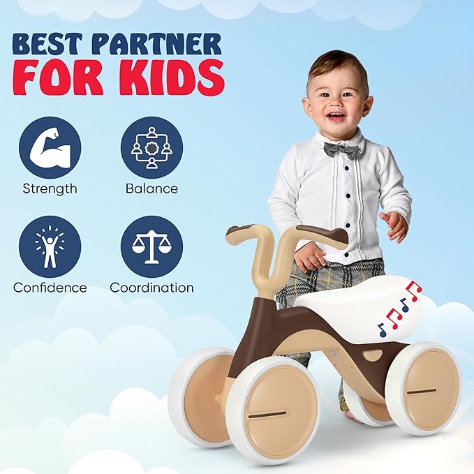 Henry & Colin Baby Balance Bike for Kids - No Pedal 4-Wheel First Bike, Toddler Walker for Boys & Girls, with Stylish Handle, Sturdy & Safe Design for 1-3 Year Olds
