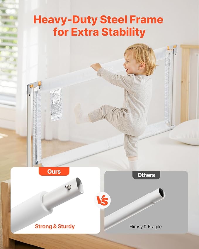VEVOR Toddler Bed Rail, Kids Beds Guard Rail with Reinforced Iron Pipe and Oxford Cloth, Adjustable Height Bed Side Railing, Portable Guard Bumper Barrier for Crib, Bunk, 59.06 x 35.04 in, 1 Piece