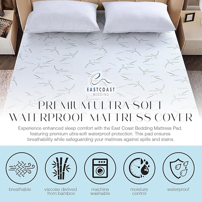 Waterproof Mattress Protector Pad - Full Size 54" x 75" Inch, Viscose Derived from Bamboo, Ultra Soft, Breathable, Washable Bed Mattress Cover for Comfort & Protection