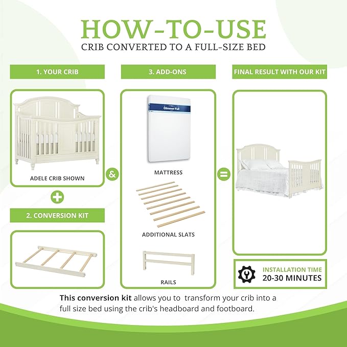 Full-Size Conversion Kit Bed Rails for Evolur Cribs - Solid Wood Crib Convertible Kit to Kids Bed - Transitional Style Rails & Easy-to-Install Child Essentials for Safety (Crème Brulee)