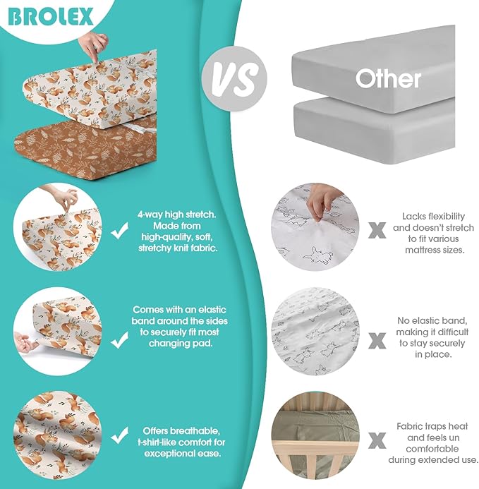 BROLEX Changing Pad Covers for Baby: Boy Girls Ultra Stretchy Soft 2 Pack, Squirrel Foliage