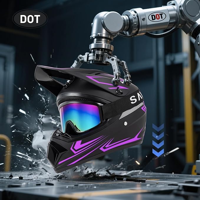 Youth Kids Dirt Bike Motocross Helmet (Goggles Gloves Face Mask) 4PCS Set, DOT Approved Girls Full Face Motorcycle Helmets, ATV BMX MX Mountain Bike Off Road Kid Helmet (Purple, S)