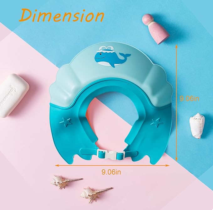 Baby Shower Cap Shield, Shower Cap for Kids, Visor Hat for Eye and Ear Protection for 0-9 Years Old Children,Cute whale shape Makes the Baby Bath More Fun (Blue)