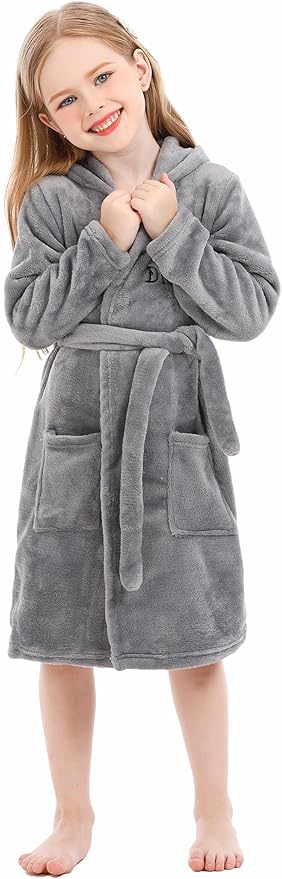 Toddler Robes Cute Pattern Bathrobe Unisex Kids Robe Baby Flannel Hoodie Pajamas Sleepwear
