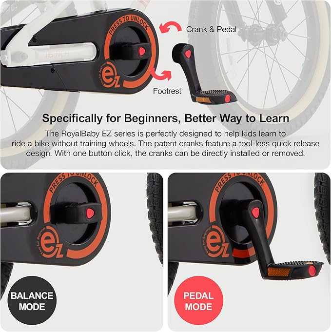 RoyalBaby EZ Kids Bike, Lightweight Aluminum 2-in-1 Balance to Pedal Bike for Beginners Easy Learn Biking, Boys Girls