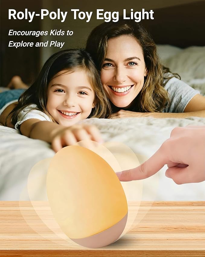 NAWIQI Egg Baby Night Light for Nursery & Breastfeeding – Portable Touch Light with 7 RGB Colors, Stepless Dimming, Rechargeable, BPA-Free Soft Silicone, Compact Lamp for Kids & Newborns