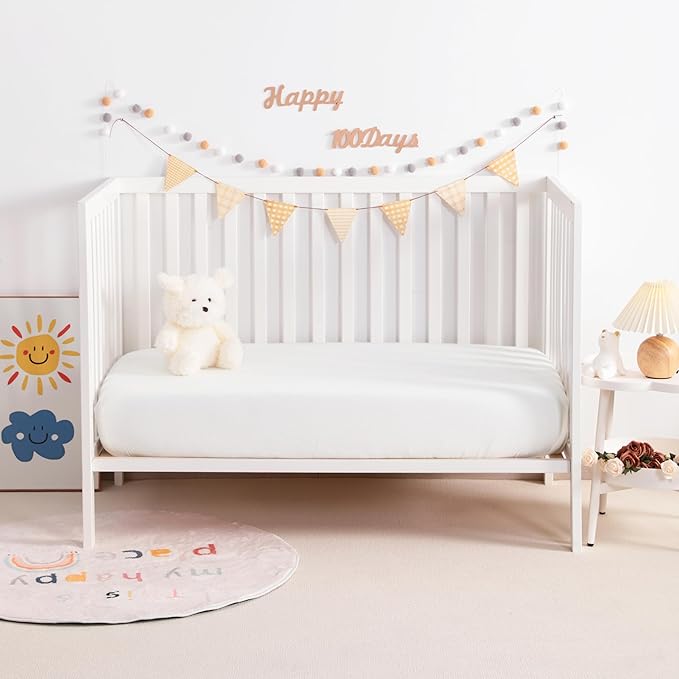 NTBAY 2 Pack Muslin Cotton Mini Crib Sheets, Soft and Breathable Double Layer 24x38 Baby Crib Sheets for Mini Crib and Toddler Mattresses, Boys, Girls, Unisex, White, 24x38 Inches
