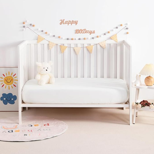 NTBAY 2 Pack Muslin Cotton Mini Crib Sheets, Soft and Breathable Double Layer 24x38 Baby Crib Sheets for Mini Crib and Toddler Mattresses, Boys, Girls, Unisex, White, 24x38 Inches