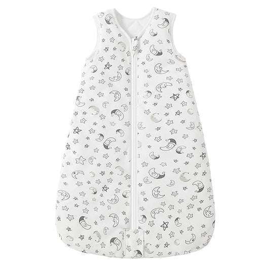 Mosebears Sleep Sack Baby Winter Wearable Blanket with 2-Way Zipper,2.5 TOG Cotton Sleep Sack Unisex (White Star, 6-12 Months)