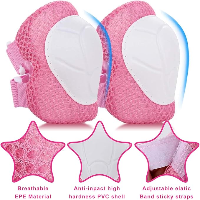 SISIGAD Kids Protective Gear Set, Strap Adjustable Knee Pads and Elbow Pads Wrist Guard 6 in 1, Suitable for Scooter, Skateboarding, Cycling, Skating