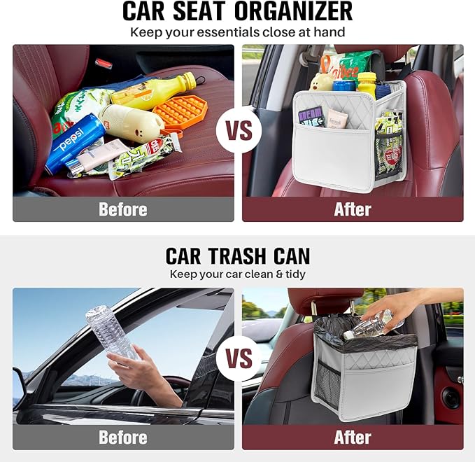 LXUNYI Car Seat Organizer, Updated Large Leather Backseat Car Organizer with Cup Holders Multifunctional Over the Seat Storage Organizer Bag Hanging Back Seat Organizers for Kids (Gray 1Pack)