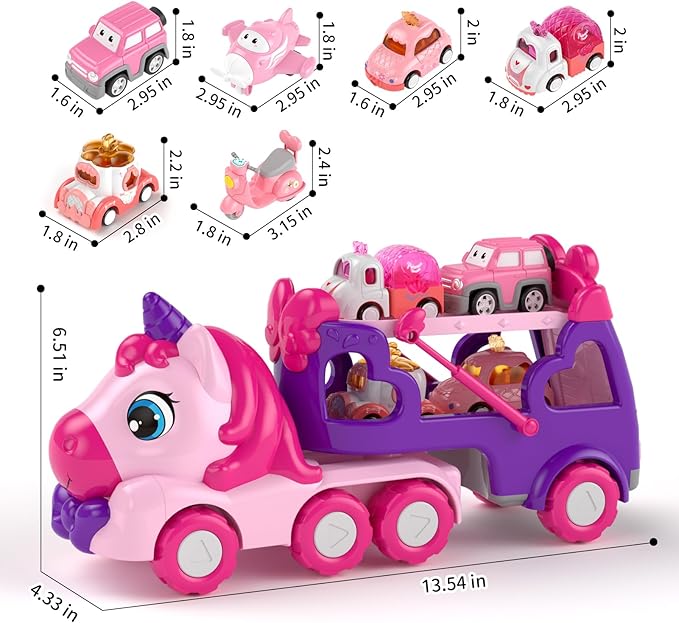 Girls Toys for 2 3 Year Old, Toddler Girl Toys Age 2-4, 7-in-1 Carrier Truck with Light & Music, Truck Toys for 1 2 3 Year Old Girl Birthday