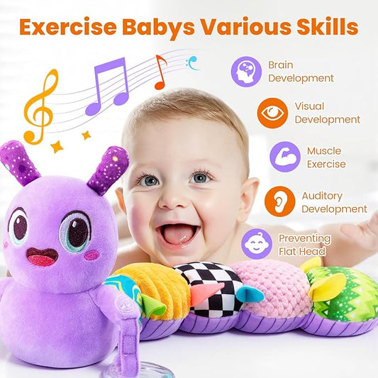 Baby Toys 0-6 Months, Washable Baby Musical Caterpillar Toys with 10 Kid's Songs,Rattles,BabyTeething Toys,Suitable for 0-6, 6-12 Months Infant Tummy Time Toy,Newborn Baby Boy&Gril Gifts(Purple)