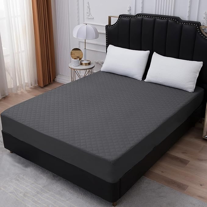 Mecerock Twin Mattress Protector, Quilted Fitted Mattress Cover with Deep Pocket, Washable Waterproof Twin Size, Dark Grey
