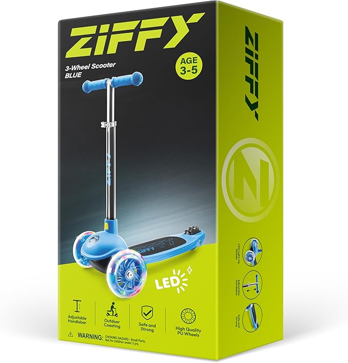 ZIFFY Multicolor 3 Wheel Scooter for Kids 3-5, Toddler Kick Scooters with LED Light-Up Wheels for Boys and Girls, 5 Adjustable Height and Lean-to-Steer Design, Support up to 110 lbs by JOVA