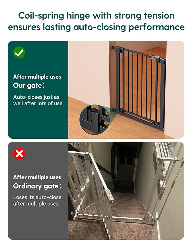 Babelio 29-43" Magnetic Baby Gate for Stairs,Doorways House,Kitchen,30" Tall Pet Door with Baffles,Pressure Mounted & Dual-Lock Design Safety for Kids Toddler,Auto-Close/Hold-Open,Black