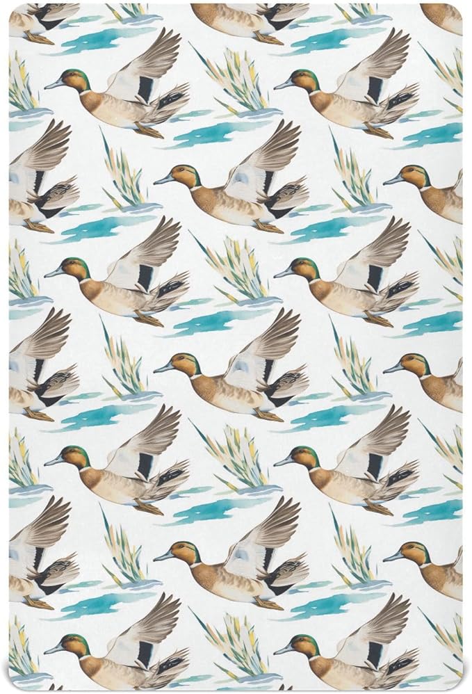 Fitted Crib Sheets for Baby Boys or Girls Soft Breathable Baby Play Yard Sheet for Standard Size Crib Mattress 52x28in Colorful Pattern Cute Wild Ducks