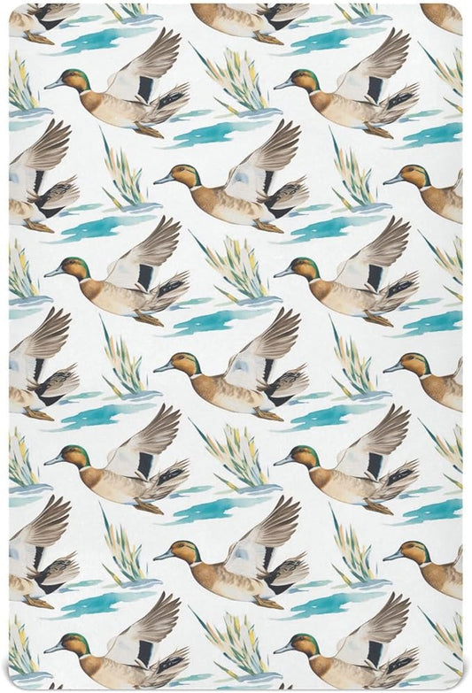 Fitted Crib Sheets for Baby Boys or Girls Soft Breathable Baby Play Yard Sheet for Standard Size Crib Mattress 52x28in Colorful Pattern Cute Wild Ducks