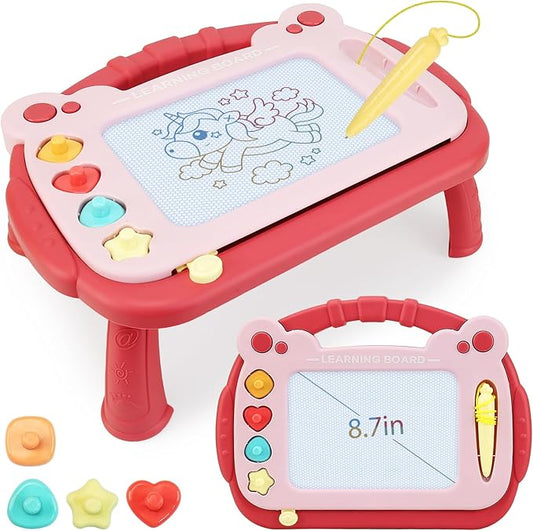 HCFJEH Magnetic Drawing Board, Sketch Doodle Board Pad Toy, Educational Learning Toys for Toddlers 3, Learning Toys for Baby Kids Boys Girls 3 Year Old Birthday Gift (Red)