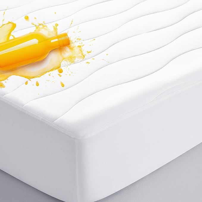 Full Size Waterproof Mattress Pad with 100% Cooling and Breathable Cotton Cover, Quilted Noiseless Fitted Mattress Cover with Deep Pocket Fits Up to 22" Mattress (54x75 White)