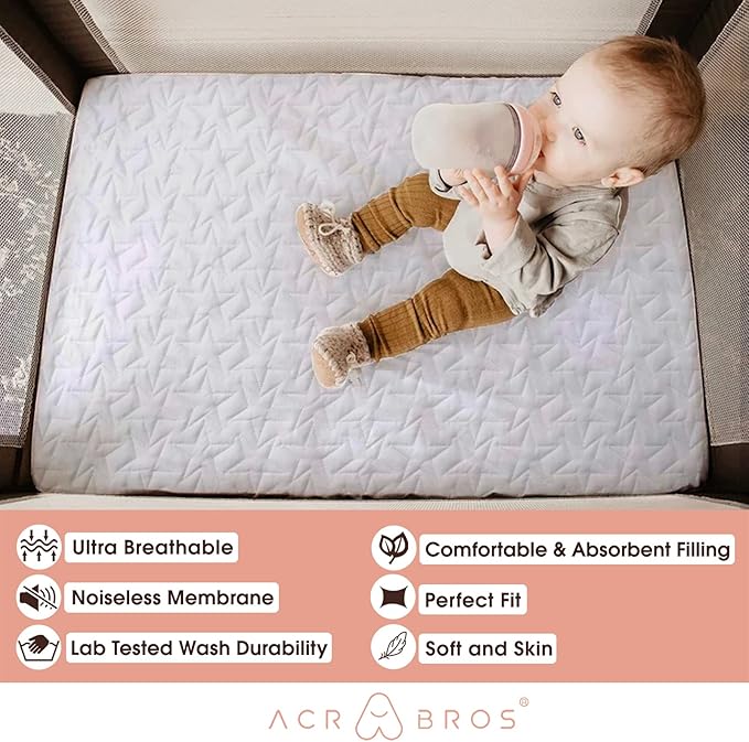 Waterproof Mini Crib Mattress Protector: 2-Pack Pack N Play Sheets - Fitted for Standard Baby Mattresses (38" x 26") - Soft and Breathable Covers for Graco Pack and Play, Playards, and Mini Cribs