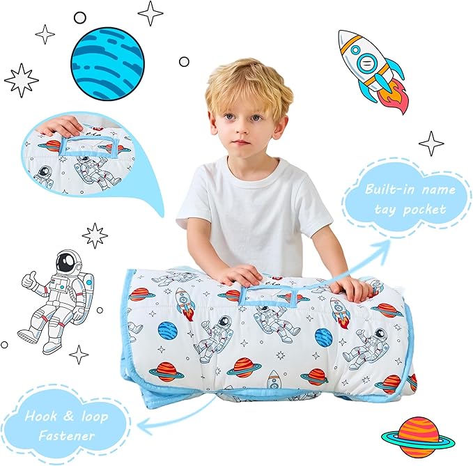 Toddler Nap Mat with Pillow and Blanket, Extra Large Rolled Napping Mats,Slumber Bags for Boys Girls,Kids Sleeping Bag for Daycare, Preschool Travel Camping