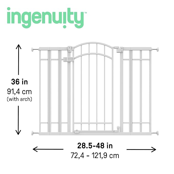 Ingenuity Decorative Extra Tall Baby Gate & Dog Gate, 28.5"-48" Wide, 36" Tall, Hardware or Pressure Mounted, Install on Top or Bottom of Stairs, Banister, or Doorway - White